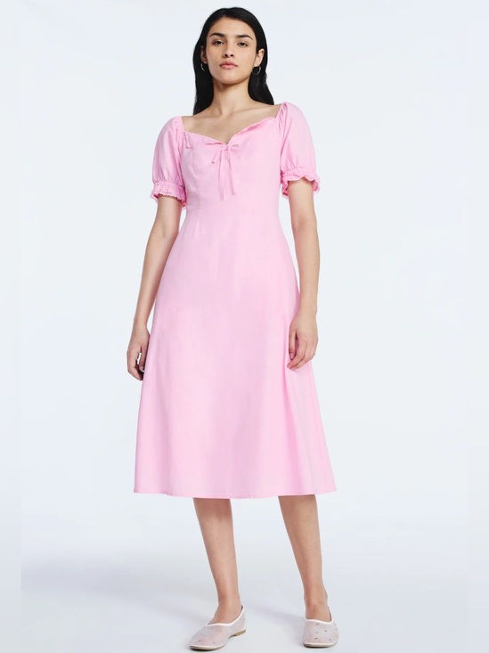 Scoop Dresses & Skirts - Scoop Pink Puff-Sleeve Midi Dress